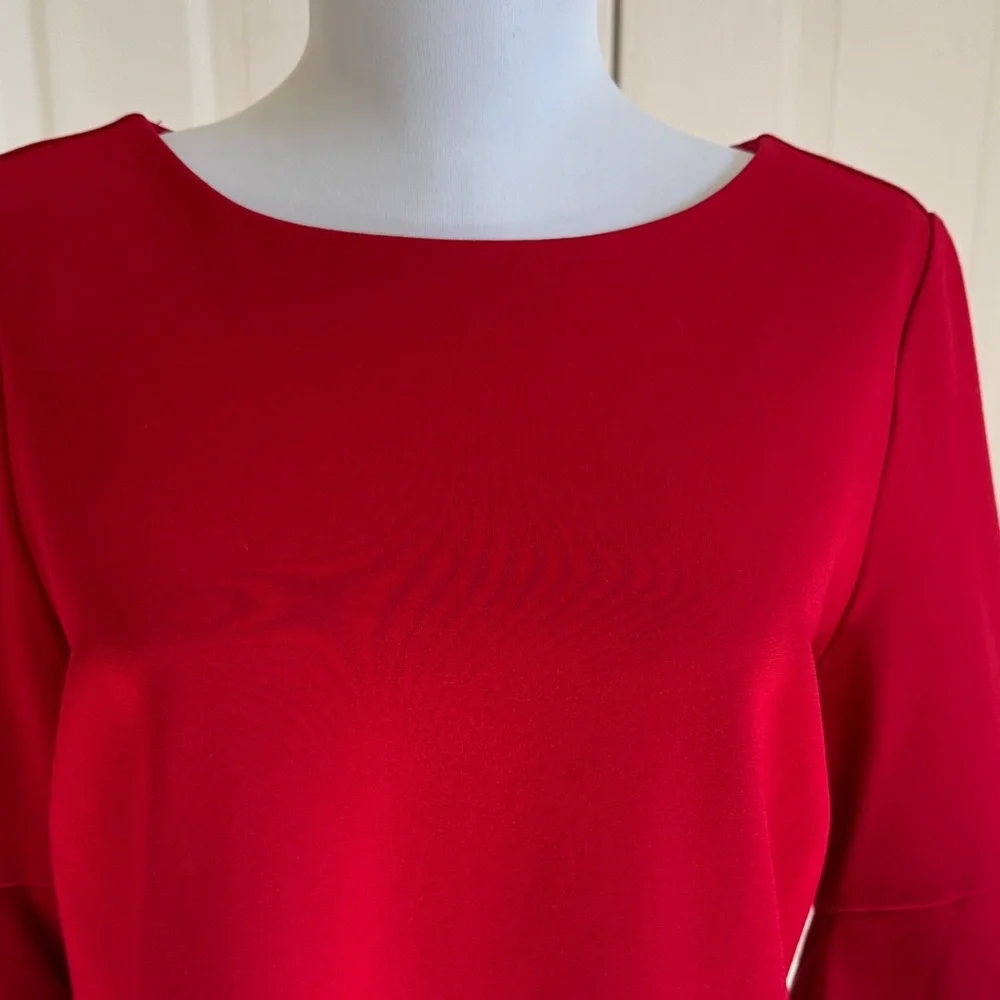 Chico's Vibrant Red Dress with Lace Sleeves, M - Picture 3 of 14